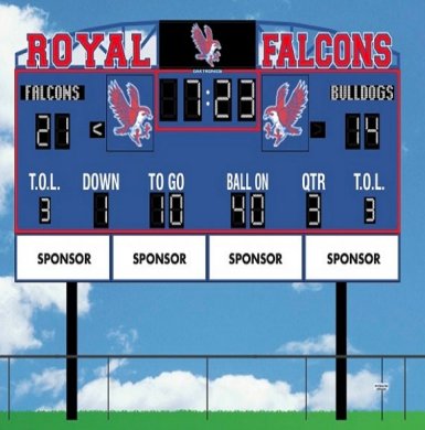 A rendering of the new scoreboard for Royal ISD’s Falcon Stadium. Four local companies joined together to provide the funding.